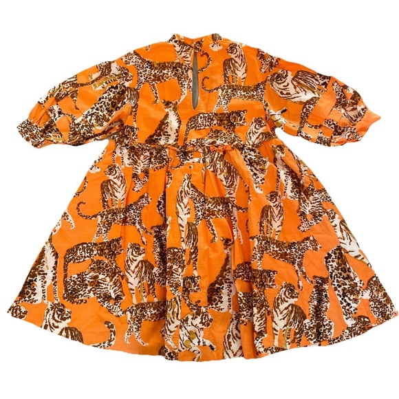 Anthropologie Maeve Orange Tiger Leopard Big Kitty Print Babydoll Mini Dress XS - Picture 10 of 14